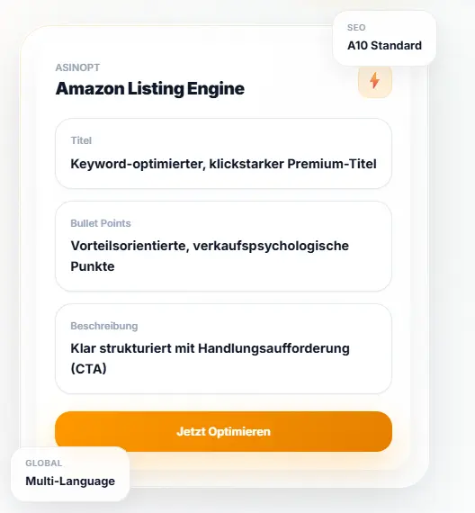 Asinopt: Amazon Listing Engine mit Titel, Bullet Points und Beschreibung