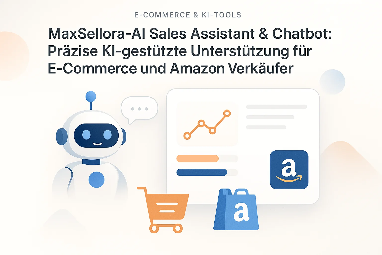Illustration eines KI-gestützten Sales Assistant Chatbots im E-Commerce-Kontext mit Amazon und Shopify Symbolen